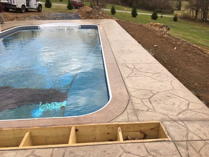Random stone stamped concrete pool deck and coping, Winchester VA